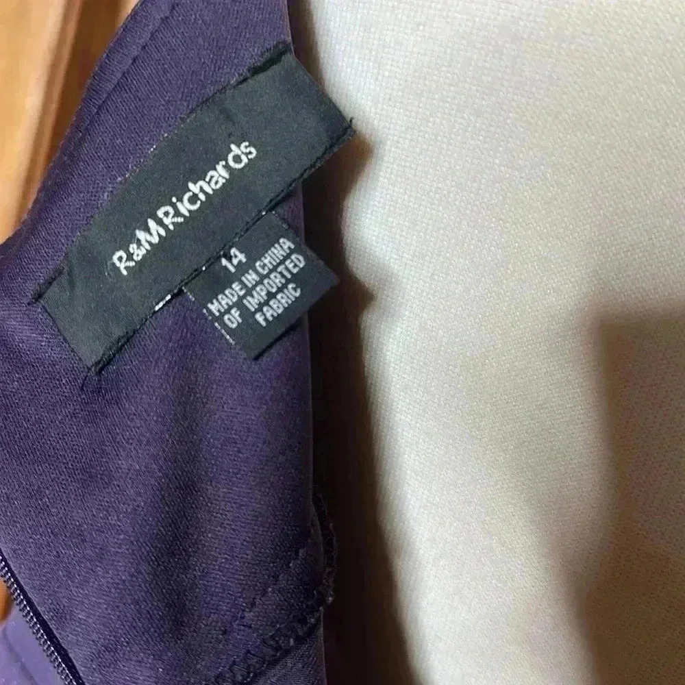 R&M Richards Size 14 Formal cocktail dress Purple sparkly skirt floral collared - Picture 6 of 9